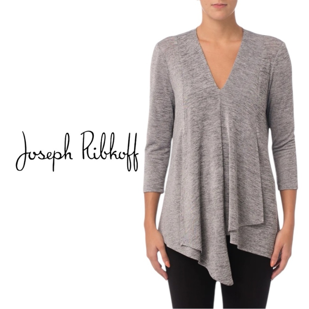 Joseph Ribkoff Gray Draped Asymmetrical V-Neck Tunic Top Size 4